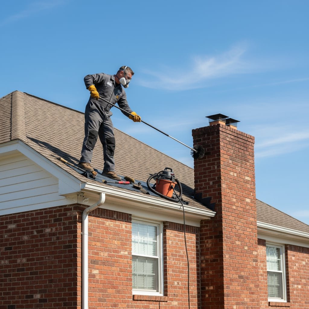 Ace Smoke Chimney Sweep team working on chimney